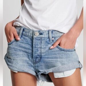 ONETEASPOON BANDITS Distressed Light Wash palm print Denim Jean Shorts, size 22